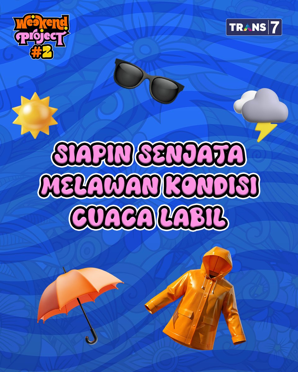 TRANS7's tweet image. Selamat pagi!! 🌞 Selamat datang di #WeekendProject2 dan perhatikan hal-hal berikut biar tetep have fun sehariaann 🥰

🗓️ Minggu, 23 Februari 2025
⏰ 09.00 WIB (jam 08.00 buat poundfit)
🎪 Senayan Park, Jakarta
FREE ENTRY! GRATIS!! Tinggal bawa badan aja~ 😎
#WeekendProjectTRANS7…