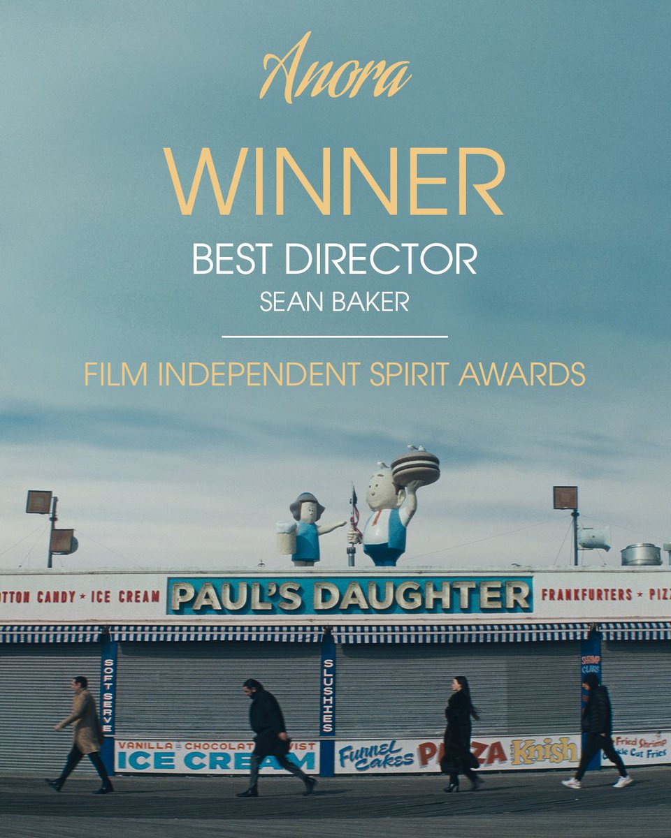 ANORA’s Sean Baker has won the <a href="/filmindependent/">Film Independent</a> #SpiritAward for Best Director. 🏆