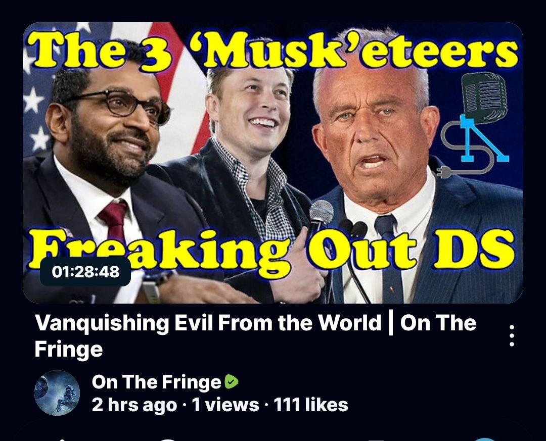 Lokinpoluvinall's tweet image. 'Musk' eteers or 'Musk' rats? Taking down the Demon 😈 rats!!

3D/5D Evening News!  📰  📺 

2-21-25

"On the Fringe!"

rumble.com/v6nous3-vanqui…
#Musketeers 
#Muskrats
#Demonrats
