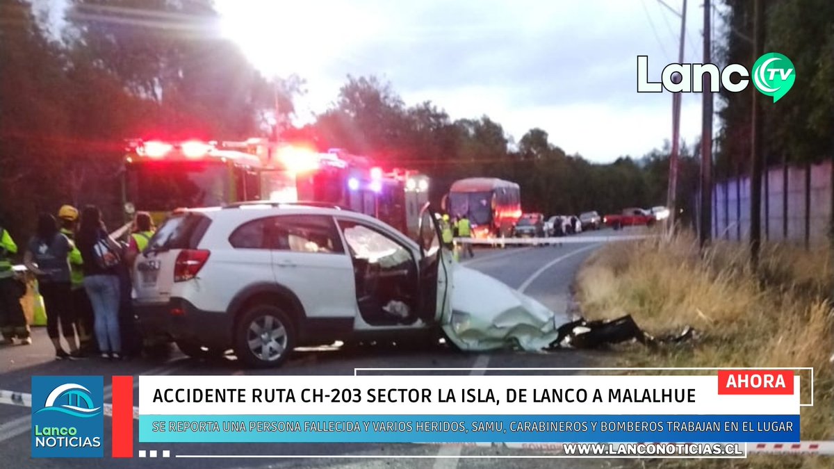 🔴 Accidente en ruta #Lanco a #Panguipulli deja al menos un fallecido

Un violento accidente de tránsito ocurrió esta tarde en sector La Isla, 

Otras tres personas en estado grave son trasladados por Samu hasta el Hospital de Valdivia.