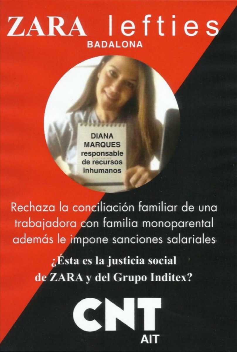 aitAyL's tweet photo. @leftiesofficial 🔴⚫#Badalona | #CNTAITsindicato Badalona Conflicto social | #Zara #inditex #lefties #leftiescommunity #Labour

Niegan la conciliación familiar a una trabajadora monoparental y le imponen sanciones Salariales 

#abusoslaborales #justiciasocial #ExplotacionLaboral #sexismo https://t.co/7Gb9Wx3jax