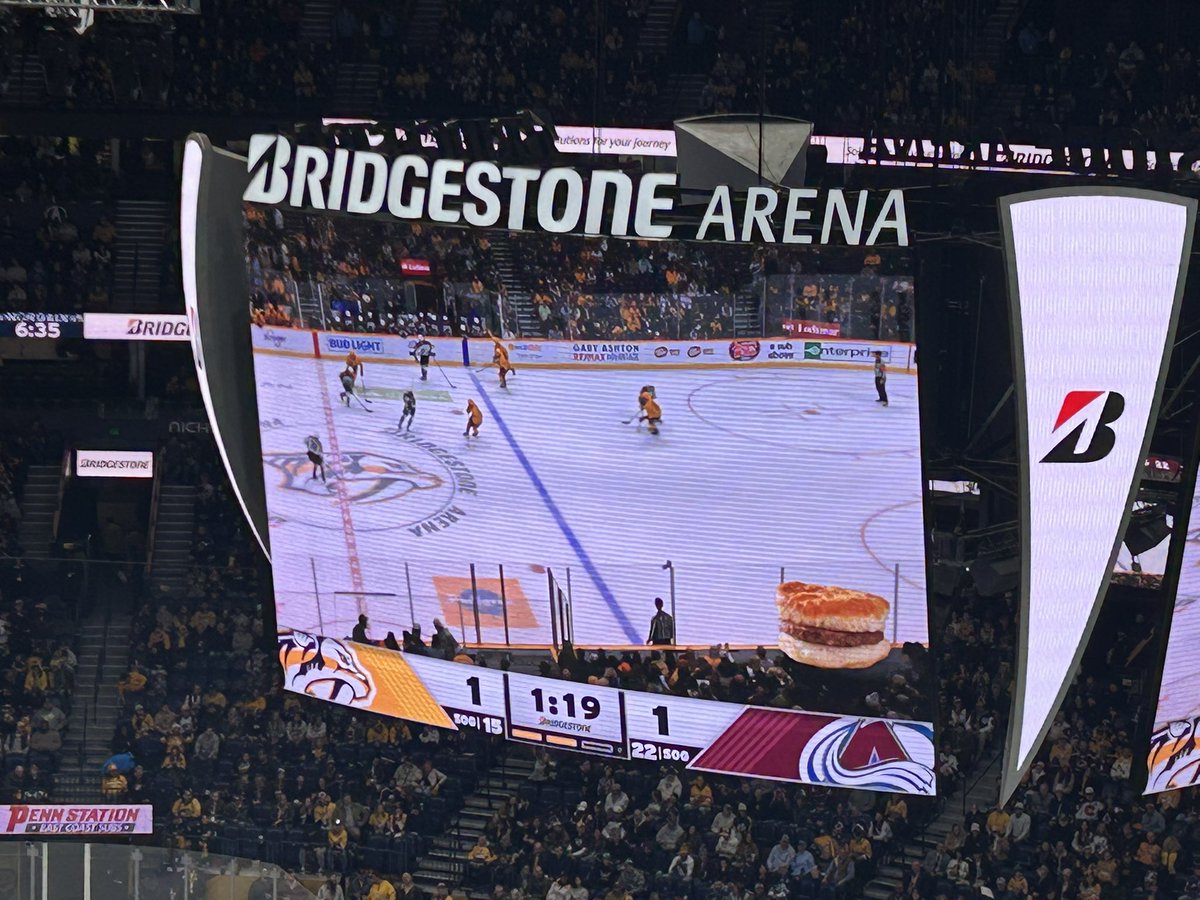 Not sure if this is standard here but there’s been a breakfast sandwich on the jumbotron most of the period. No company or restaurant name or anything, just a sandwich.