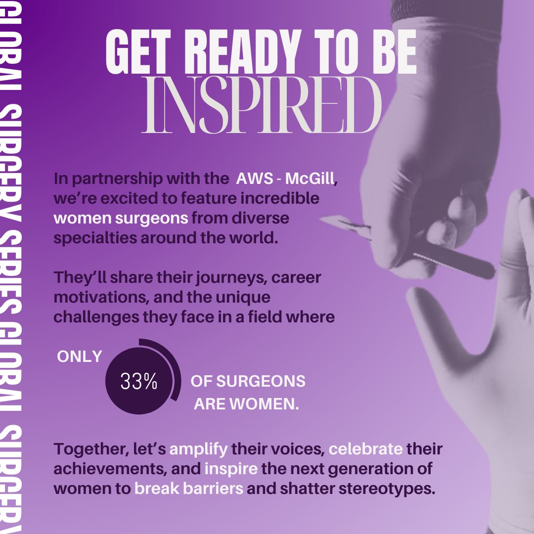 Gender Equity Initiative in Global Surgery (@gendereqsurg) on Twitter photo ✨New #GlobalSurgery Series in partnership with <a href="/McGillAWS/">McGill AWS</a> ✨
We’re excited to spotlight inspiring #WomenInSurgery from around the world celebrating innovation, leadership, and resilience 💪🔬
👩⚕️ Tag a future surgeon or someone who inspires you! ⬇️ #GEIGS #GEIGSxAWSMcGill ✨New #GlobalSurgery Series in partnership with <a href="/McGillAWS/">McGill AWS</a> ✨
We’re excited to spotlight inspiring #WomenInSurgery from around the world celebrating innovation, leadership, and resilience 💪🔬
👩⚕️ Tag a future surgeon or someone who inspires you! ⬇️ #GEIGS #GEIGSxAWSMcGill