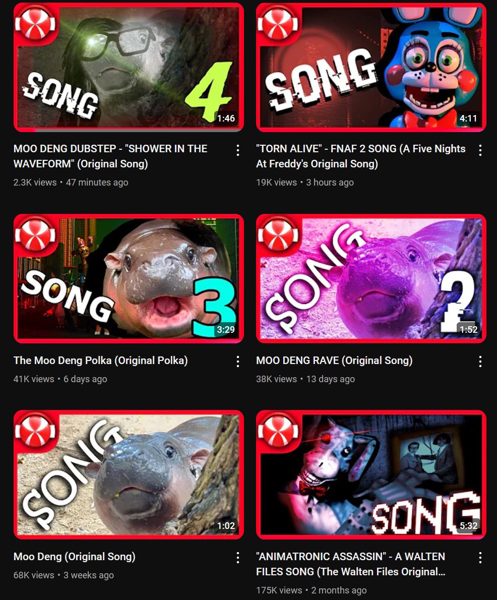 Big fan of XTRATUNA dropping their first pure FNAF song since Jackie's Box today then making absolute sure to reestablish that such normalcy is the exception by releasing a Fourth Moo Deng song with a Dubstep Chorus performed in Latin(?) by a choir only 2 hours later