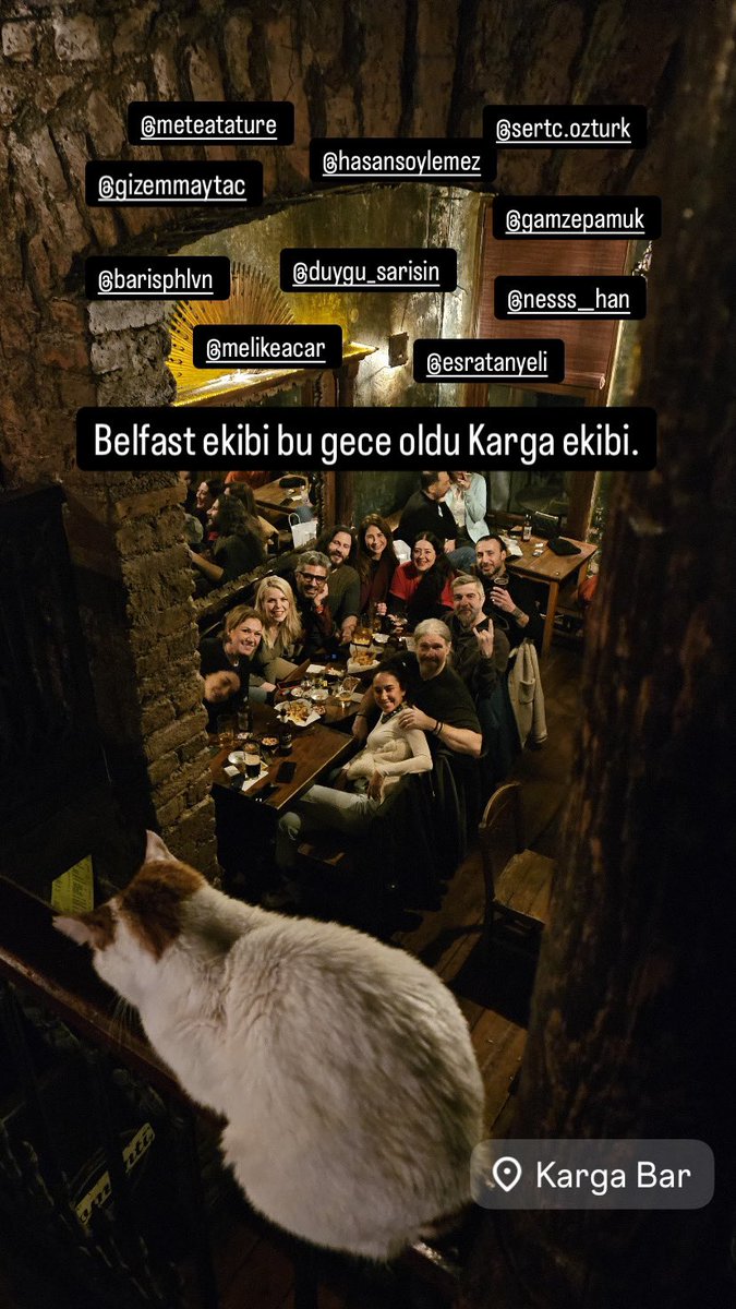 Tolga Mırmırık (@mirmirik) on Twitter photo Belfast ekibi olarak bu gece gizli bir operasyonla Karga ekibi olduk. Sevgili <a href="/MeteAtature/">Mete Atature</a>’nin doğum gününü kutladık. Aramızda sevgili <a href="/barispehlivan/">Barış Pehlivan</a> ve <a href="/gamzepamuk/">Gamze Pamuk</a> da vardı. Geri kalan kadro sabit: <a href="/gizemmaytac/">Gizem Aytaç</a>, <a href="/Sertac_Oztrk/">Sertaç Öztürk</a>, <a href="/MelikeAcar/">Melike Acar</a>, <a href="/hasansoylemez/">hasan söylemez</a>, <a href="/nesss_hn/">Nesss</a>. Belfast ekibi olarak bu gece gizli bir operasyonla Karga ekibi olduk. Sevgili <a href="/MeteAtature/">Mete Atature</a>’nin doğum gününü kutladık. Aramızda sevgili <a href="/barispehlivan/">Barış Pehlivan</a> ve <a href="/gamzepamuk/">Gamze Pamuk</a> da vardı. Geri kalan kadro sabit: <a href="/gizemmaytac/">Gizem Aytaç</a>, <a href="/Sertac_Oztrk/">Sertaç Öztürk</a>, <a href="/MelikeAcar/">Melike Acar</a>, <a href="/hasansoylemez/">hasan söylemez</a>, <a href="/nesss_hn/">Nesss</a>.