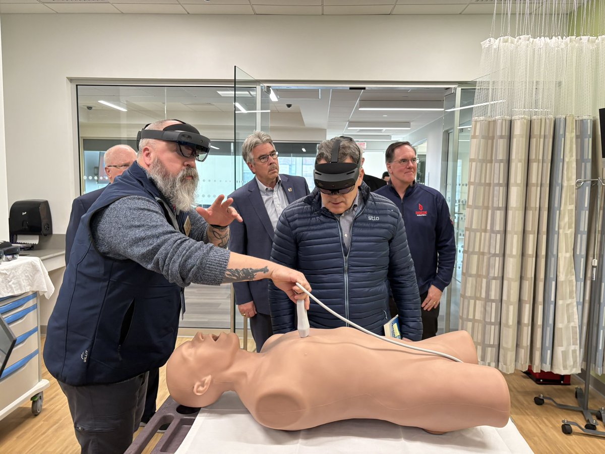 SenMcCormickPA's tweet photo. Duquesne is a pillar in Pennsylvania’s higher education system. I enjoyed a visit this morning with @Duqedu President Gormley, Dean Kauffman, and Joe Rockey. We toured the College of Medicine to see the innovative ways technology is being used to advance healthcare at this teaching hospital.