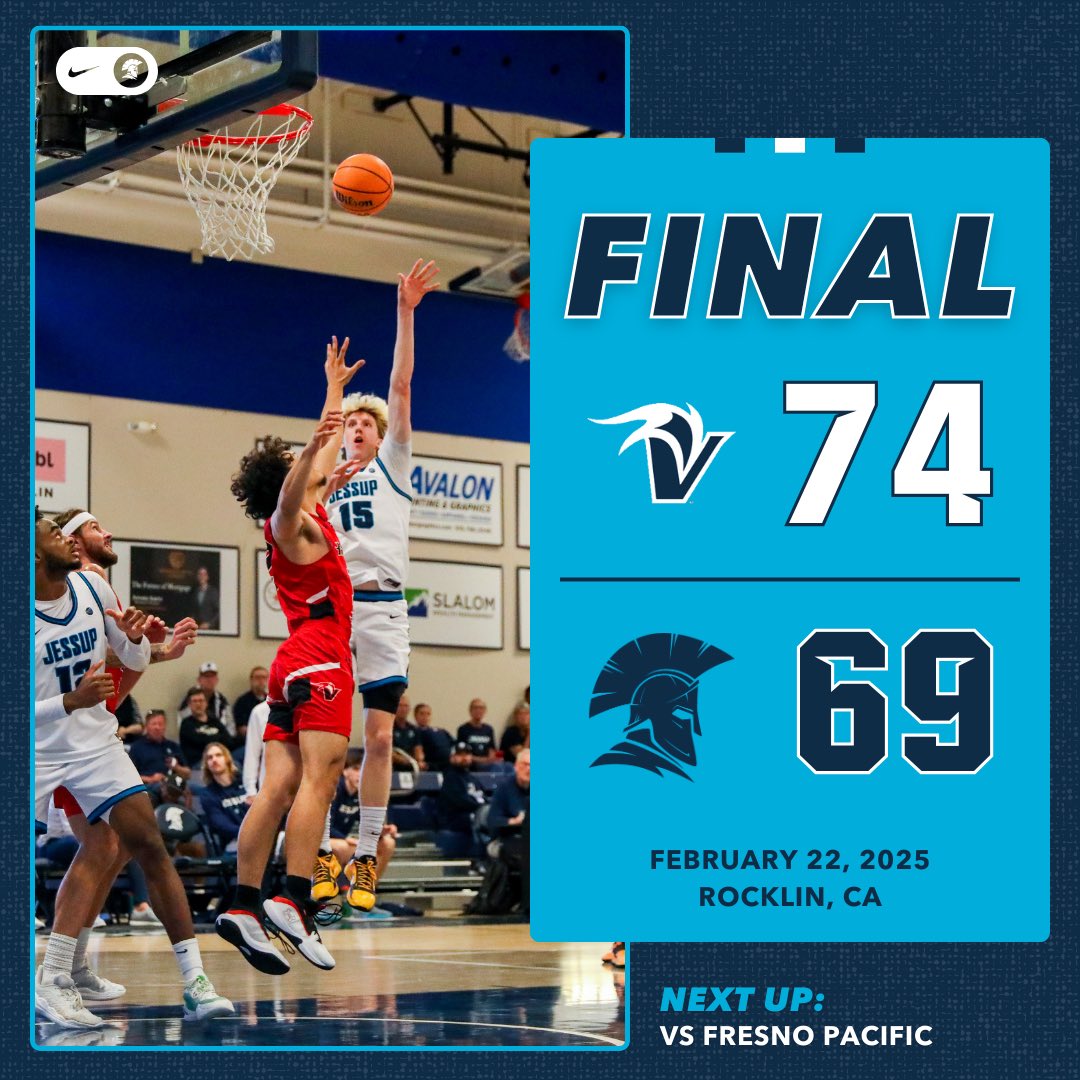 Final from inside Warrior Arena:
Jessup 6️⃣9️⃣, Hawaii Hilo 7️⃣4️⃣

NEXT 🆙 vs. Fresno Pacific
📅 March 1
⏰ 2 PM
🏟️ Warrior Arena

#1️⃣WARRIOR