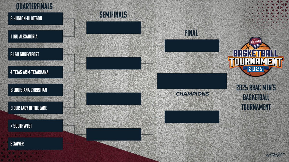 2025 RRAC Men's Basketball Bracket is set for Feb. 28-March 2 at Rapides Coliseum in Alexandria, LA. For schedule, broadcasts and tickets: redriver.prestosports.com/sports/mbkb/20…