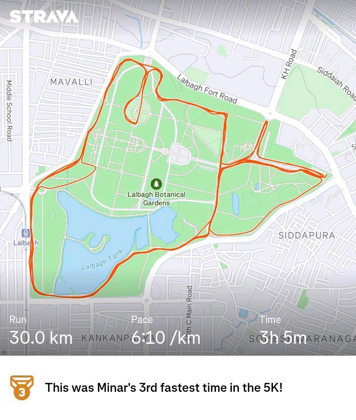 joshiminar's tweet photo. Wrapped up the week with a strong 30K run, bringing my total weekly mileage to 64K! 💪🏃‍♂️ 

Progressing step by step and looking forward to improving even more!

 #RunningGoals 
#MarathonTraining 
#KeepPushing
#runners
#Bangalorerunners
#BotanicalGarden

 https://t.co/zuAKhf4yso https://t.co/xQCMhOfLtI