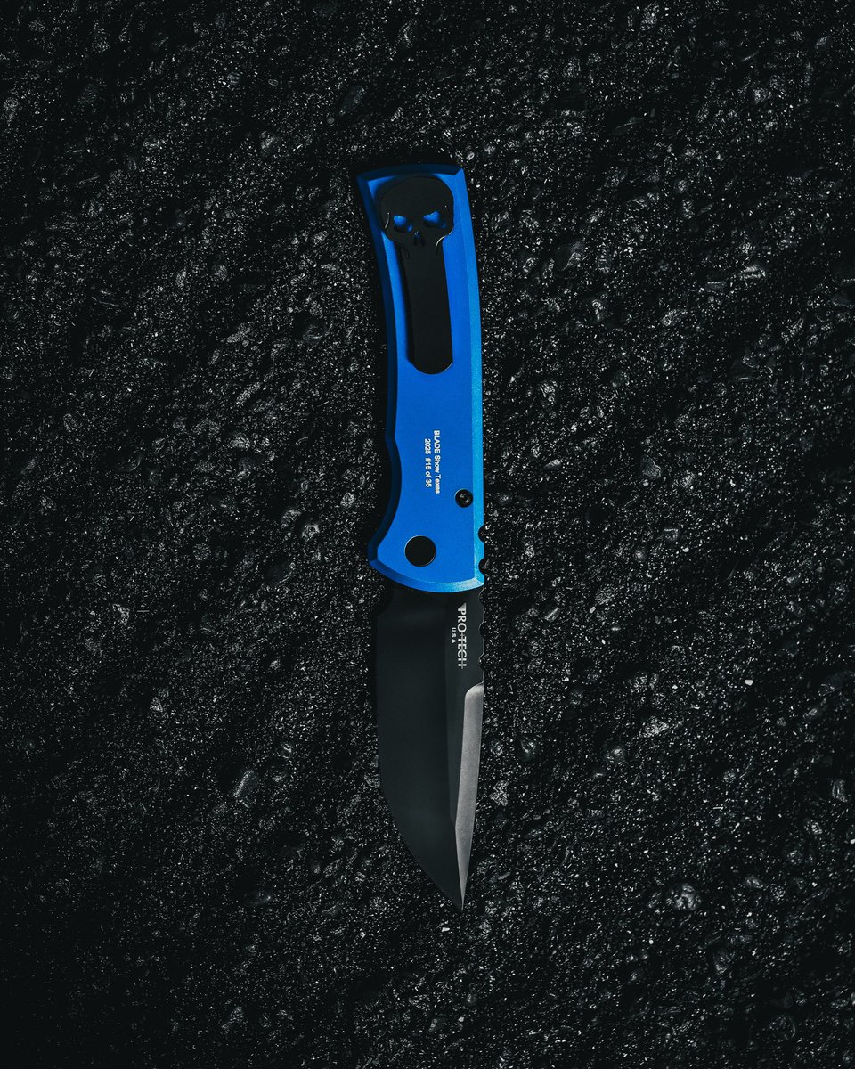 We’re excited to announce we’ll be attending Blade Show Texas this year!

We’ve got a few special items coming along.

Including this Chaves x Pro-Tech serialized Auto Redencion numbered to 35 pieces - Blue anodized aluminum body with a pearl button, and Black DLC S35-VN blade.