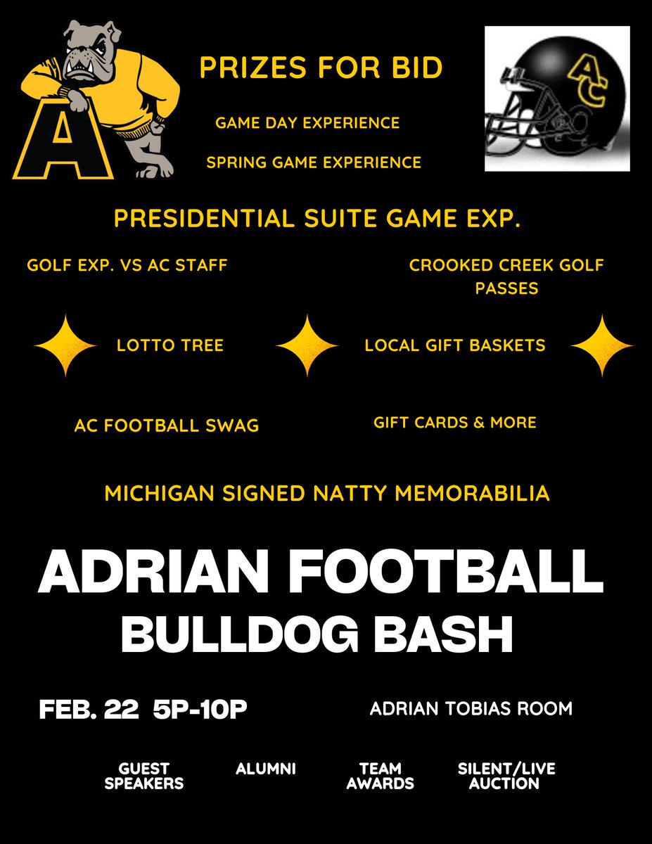 CoachBritnell's tweet photo. What. A. Night!!! Thank you for all of the support to make #BulldogBash a huge success! 🏈 @AdrianCollegeFB #GoDawgs https://t.co/4yh2uDx8Ec