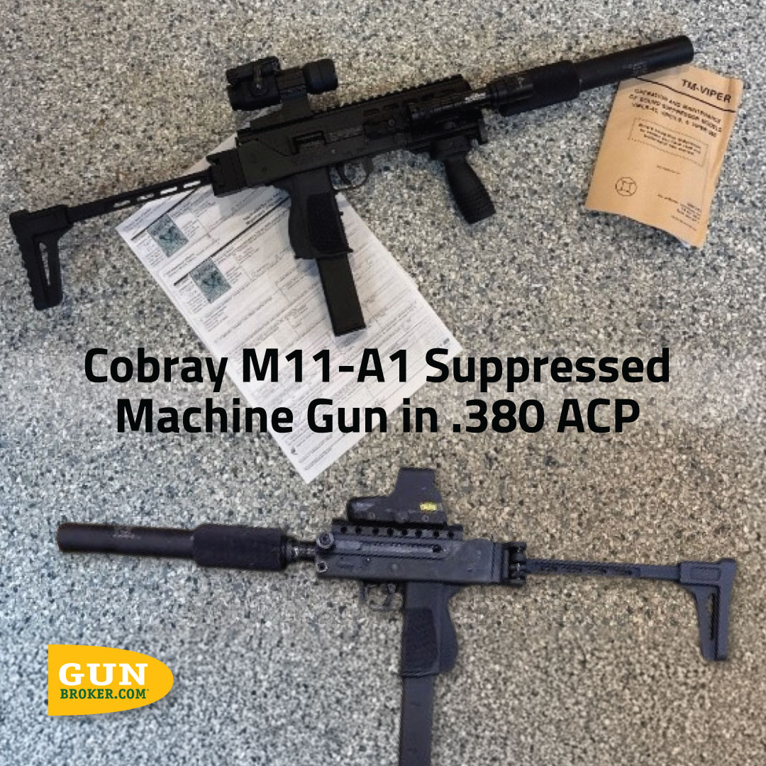 GunBroker's tweet image. What do you think of this Cobray M11-A1 suppressed machine gun in .380 ACP for #SilencerSaturday? 
See it here: bit.ly/3X8Oh5P

#cobray #gunbroker #cobraym11 #380acp