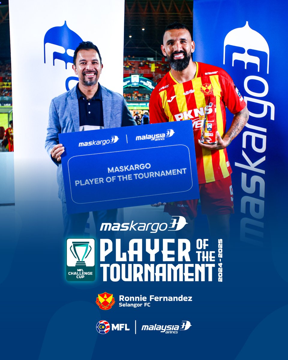 MFL_MY's tweet image. ⭐️Penjaring Selangor FC, Ronnie Fernandez dinobatkan sebagai MASKargo Player of The Tournament MFL Challenge Cup 2024-2025. 

Anugerah ini disampaikan oleh Encik Amiroel Shazrie Yussof, wakil MASkargo.

Tahniah diucapkan kepada Ronnie Fernandez ! 👏

#MFLChallengeCup2024-2025