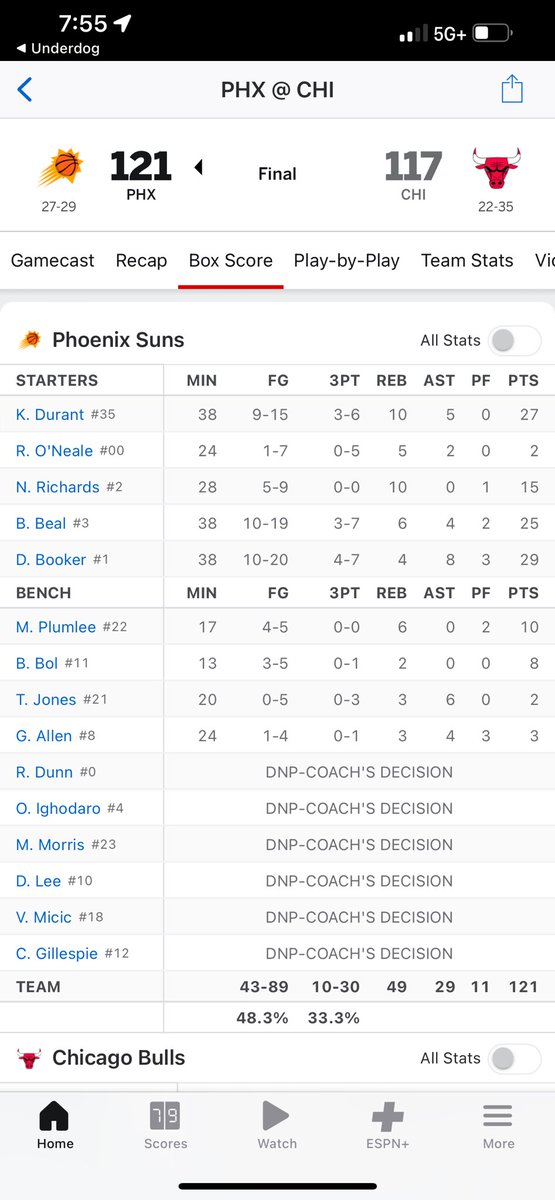 Servicedogstx's tweet photo. @UnderdogFantasy @Underdog__NBA cheated me out of a $1,500 win… Nick Richards recorded a double-double but @UnderdogFantasy decided not to count it… smh just absolutely wrong! #betting #cheated #fraud #dotherightthing #espn https://t.co/4bJ3kOyzUr
