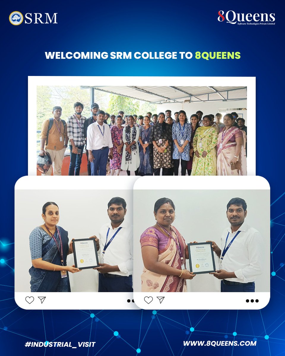 8queenstech's tweet image. SRM Ramapuram students explored innovation at 8Queens on Feb 22, 2025, gaining industry insights into software development & emerging tech! #SRM #SoftwareTech #FutureDevelopers #2025