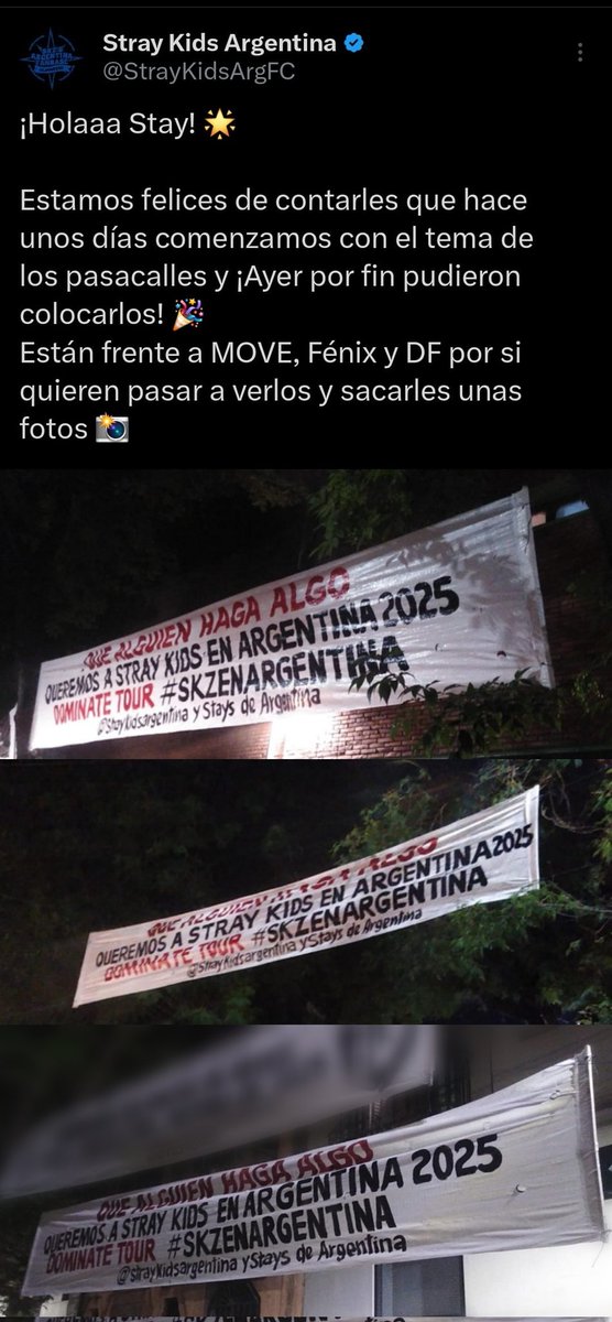 skztango's tweet photo. Desde el 18 de Noviembre de 2024 que @Stray_Kids anuncio las fechas de su tour mundial DominATE en latam hasta el día de hoy, Stay Argentina está haciendo toda una movida para que también nos incluyan, van a Chile, Perú, Mexico, Brasil, pero no está incluida Argentina, según rumores las empresas de entretenimiento de Argentina estuvieron en negociaciones pero no pactaron la fecha, estamos ya hace más de tres meses haciendo DE TODO para demostrar que hay interés y que existe una gran demanda, para eso estamos intentando también que todos los medios hablen de esto, necesitamos que nos ayuden a darle visibilidad a nuestro pedido, ya se realizaron en total tres juntadas masivas sumado a el pedido por redes, hubo una pantalla en el obelisco durante 1 semana, colectivos, pasacalles, mural, marcas que se nos sumero, entre otras cosas.

les agradeceríamos muchísimo la difusión♡