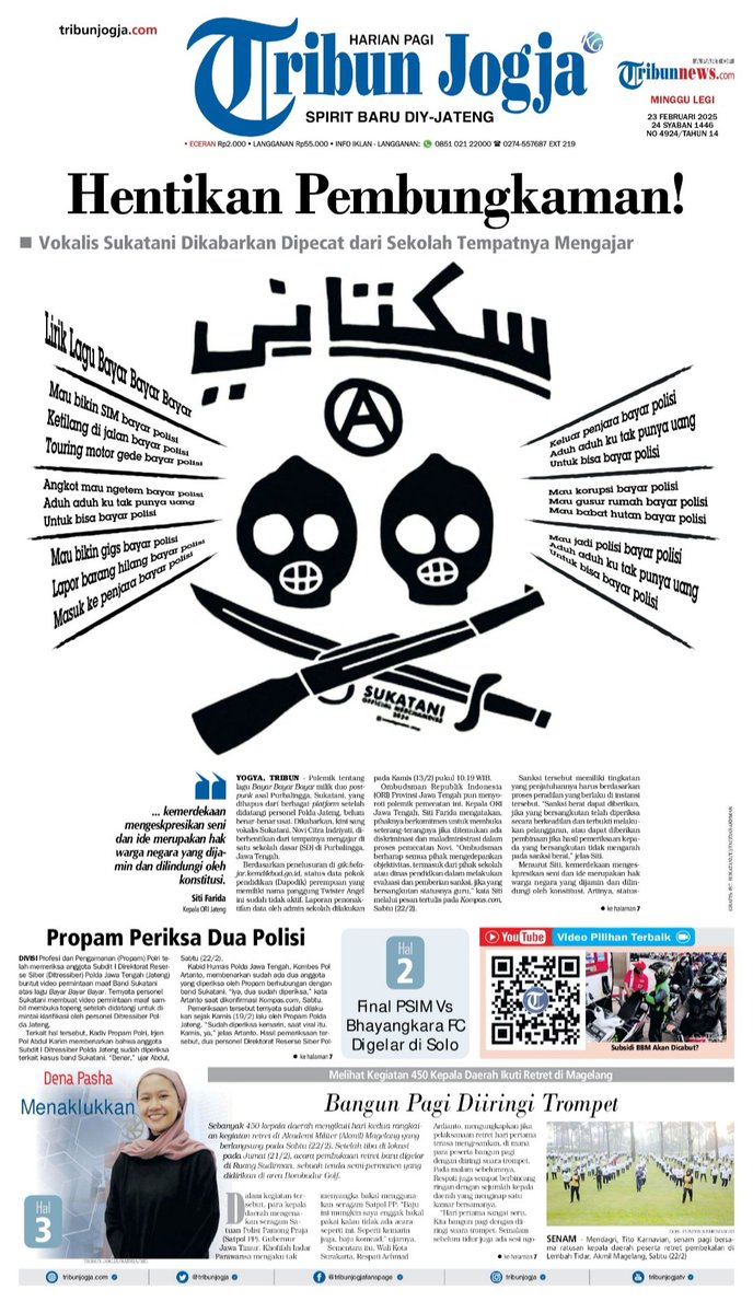 wisnu_prasetya's tweet image. Sukatani di headline koran-koran minggu. Streisand Effect at its full glory. 

#KoranHariIni