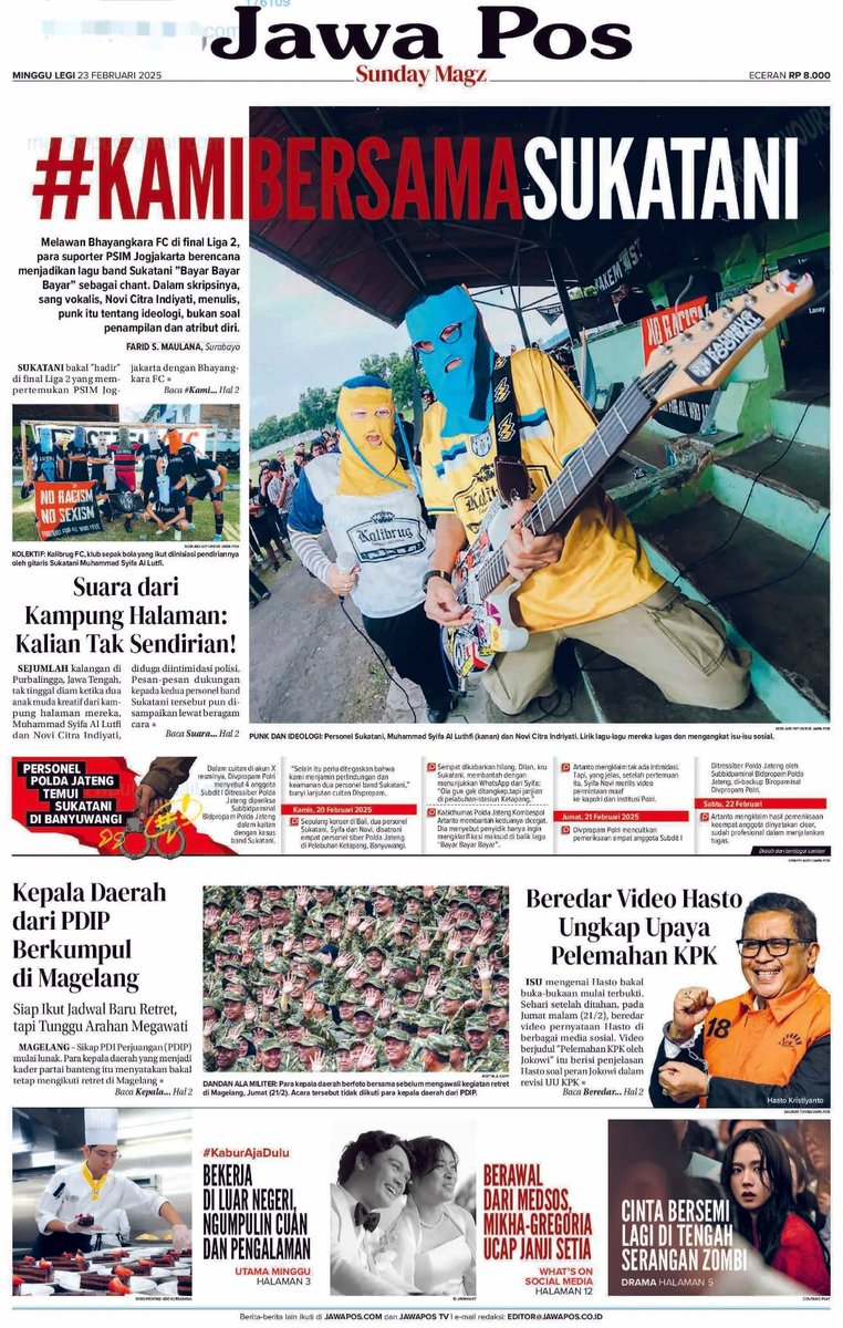 wisnu_prasetya's tweet image. Sukatani di headline koran-koran minggu. Streisand Effect at its full glory. 

#KoranHariIni