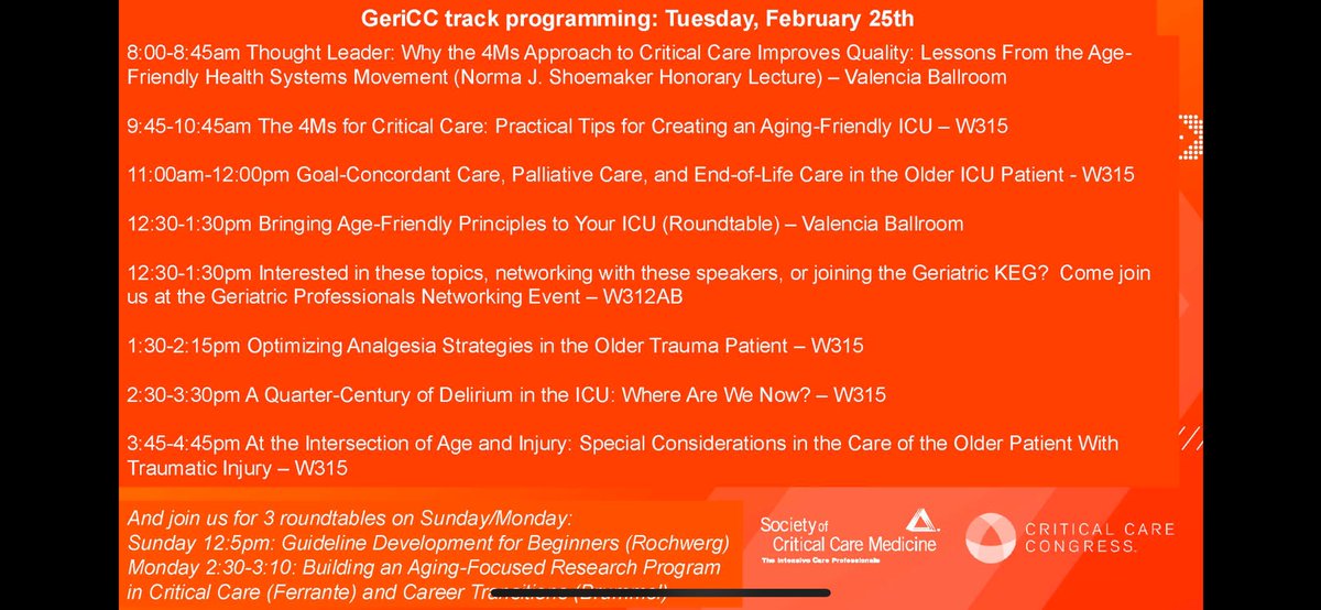 Attending #SCCM2025? Join us for an entire track of fantastic #GeriCC programming on Tuesday Feb 25, beginning with a Thought Leader plenary by Terry Fulmer from <a href="/johnahartford/">The John A. Hartford Foundation</a>! (Cross-posting here from <a href="/bluesky/">bluesky</a>)