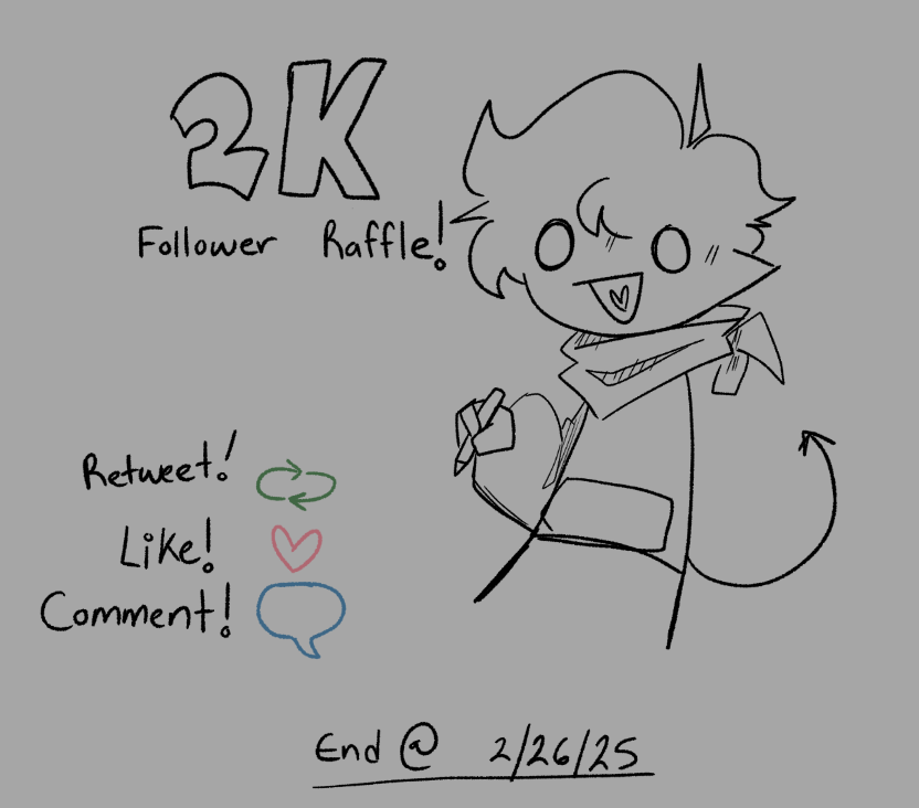istgWhat25's tweet photo. We reached 2k followers!! Wow if you ask past me that i would make it this far, he would doubt it lmaoo

To celebrate, im doing a raffle!! Here's how to join!:
-Retweet
-Like
-Comment what you want me to draw, who knows.. maybe youll be lucky!!

Good luck~ https://t.co/zknpaCysDv