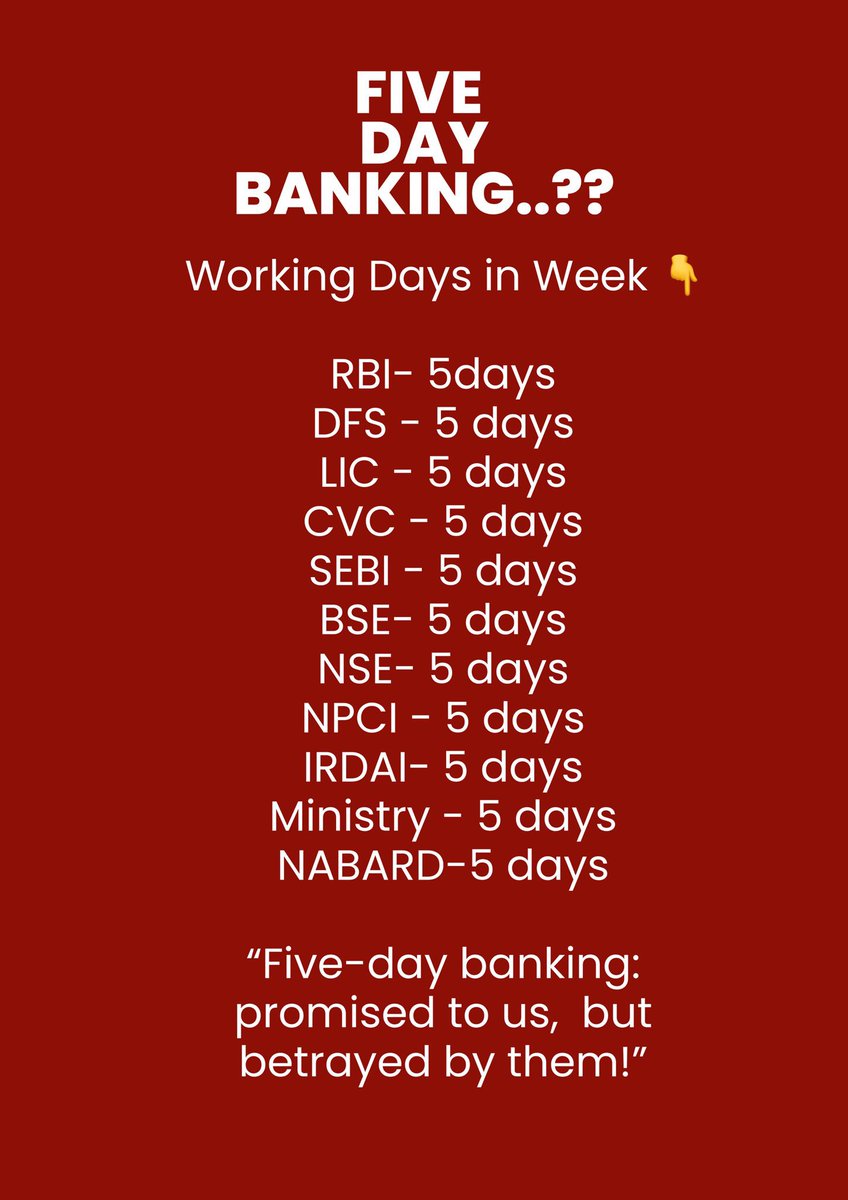 #UnitedWeStand
Bankers are one of the biggest tax paying community in India… Still why this discrimination….
We demand 5 days working week

<a href="/nsitharaman/">Nirmala Sitharaman</a>
<a href="/DFS_India/">DFS</a>