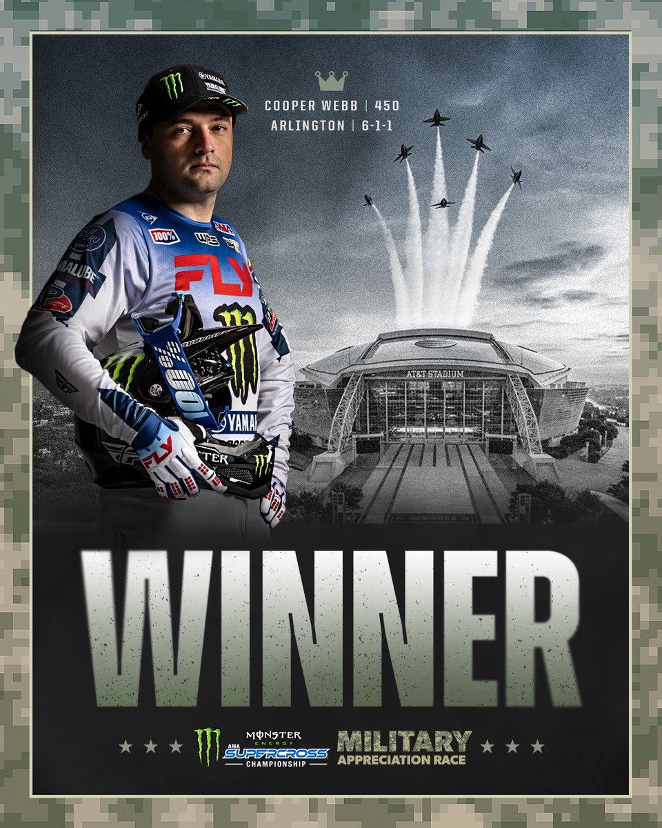 SupercrossLIVE's tweet photo. COOPER WEBB IS BACK ON TOP IN ARLINGTON 👑 

#SupercrossLIVE #SMX #Yamaha https://t.co/nWRerYyQa7