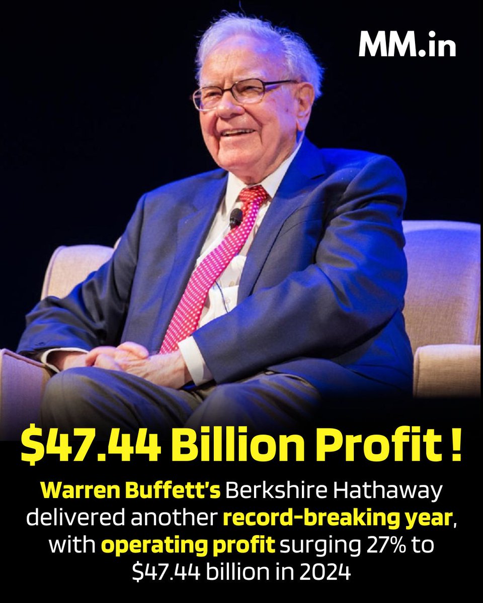 Marketingmast16's tweet photo. Warren Buffett’s Berkshire Hathaway delivered another record-breaking year, with operating profit surging 27% to $47.44 billion in 2024.

#Warrenbuffet #Profit #Berkshirehathaway https://t.co/9jtptDp7nS