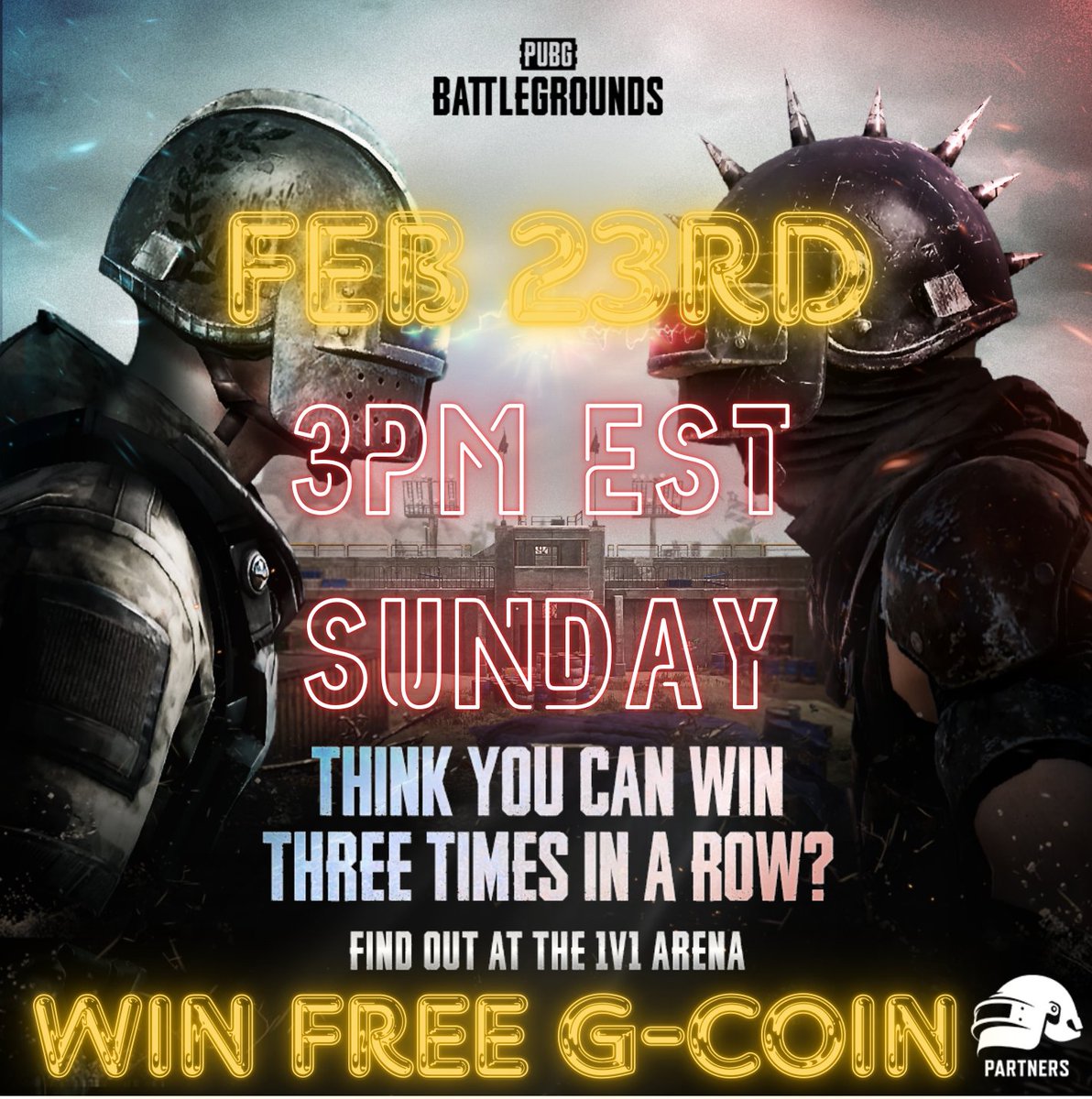1v1 me tomorrow for a chance to win 1000 FREE G-coin.
Tune in at twitch.tv/acidburn_88 
Also, fun marble races for 500 G-Coin ! 
#PUBGPartner1v1 #Xbox #PUBG