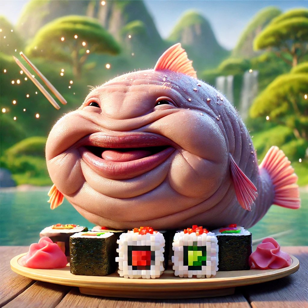 gozmqq's tweet photo. @BlubBlobCoin @BlubBlobCoin 
Gourmet connoisseur Blubfish to Eat Pixelated Sushi https://t.co/m2UXGVLS6h