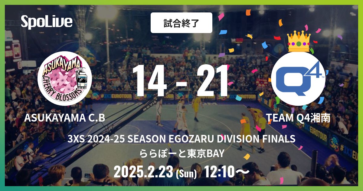 ASUKAYAMA C.B vs TEAM Q4湘南 @ ららぽーと東京BAY
試合終了 14 - 21

#3XS202425SEASONEGOZARUDIVISIONFINALS
#3XS #SpoLive