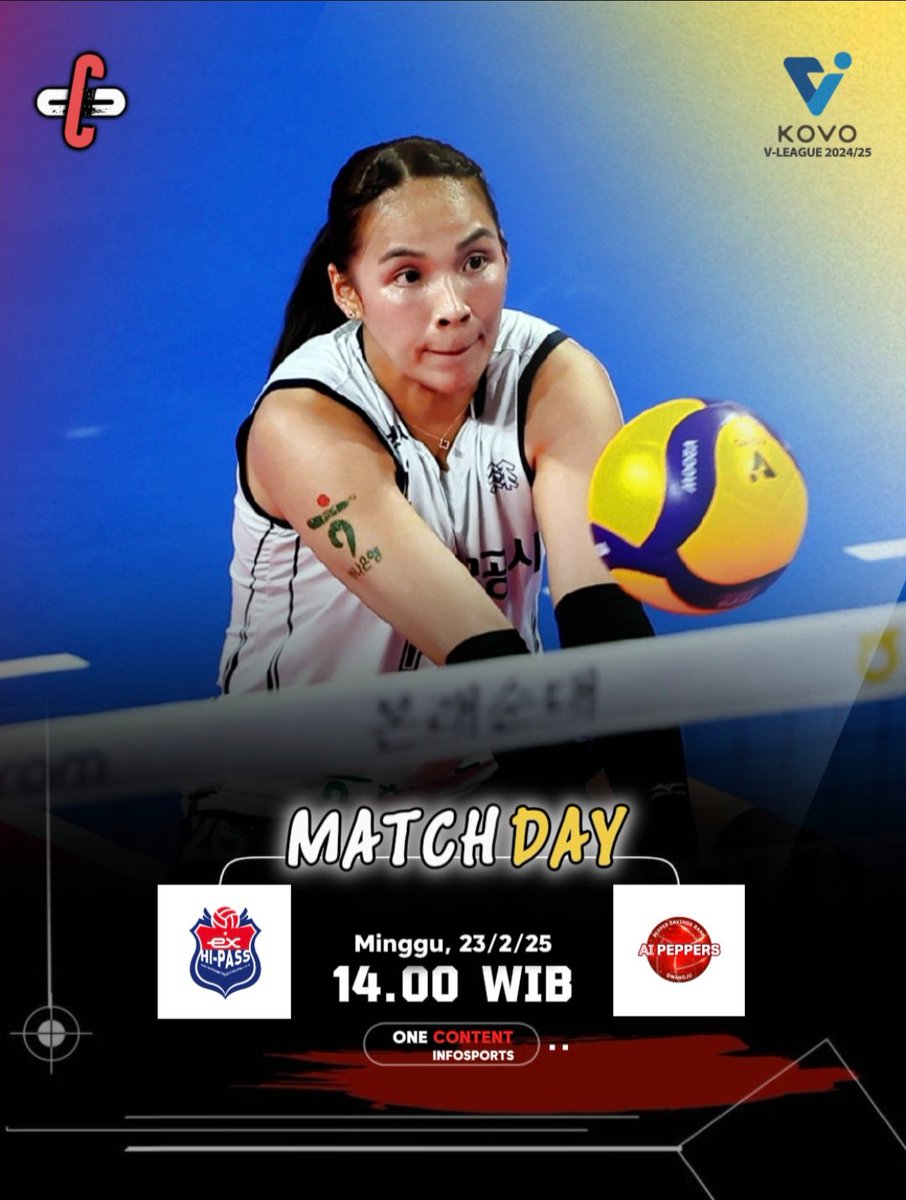 OcInfosports's tweet photo. Hari ini jam 2 sore (14.00 wib) 
Pertandingan antara Hi-Pass vs Ai Peppers

#hipass #airpeppers #vleague #kovo #volleyball https://t.co/2jAbZRbeWk