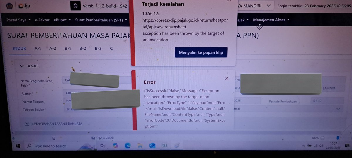 Pagi <a href="/kring_pajak/">#PajakKitaUntukKita</a>  saya mau buat kode billing ppn. Pada saat klik bayar dan lapor muncul error seperti gambar