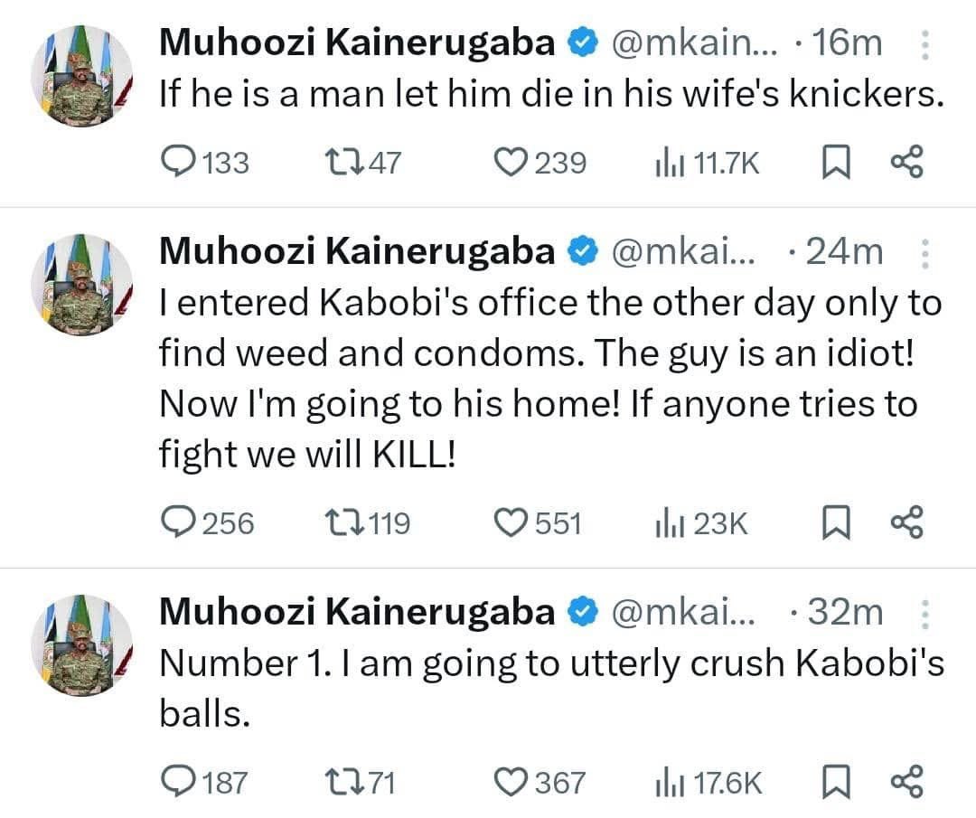 HEBobiwine's tweet image. Some people often tell us to ignore Museveni&apos;s brutal son&apos;s tweets as mere rumblings of a drunkard. The difference is that Museveni&apos;s son is the head of our military- however illegally he was gifted that position by his father. He has the capacity to follow through with these…