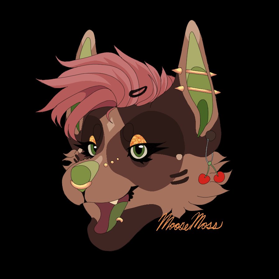 headshot of my character, Cherri! first time doing minimal linework and im pretty happy with it C:
