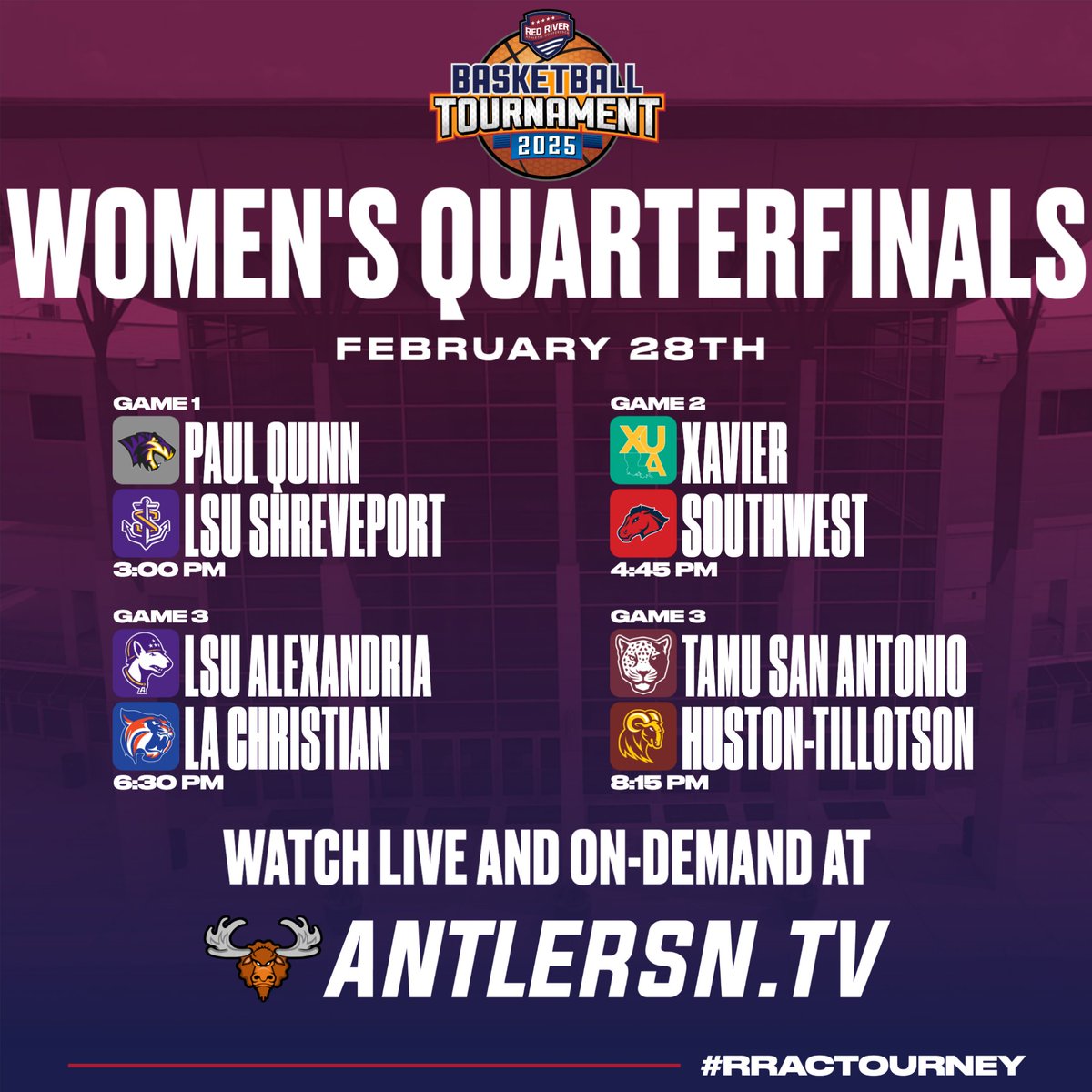 Antler Sports Network (@antler_sn) on Twitter photo THE FIELD IS SET and the countdown is on! Both brackets have been finalized for the <a href="/RRACsports/">RRAC Sports</a> Basketball Tournaments hosted by <a href="/lsuagenerals/">LSUA Generals</a>
Go to antlersn.com/rrac to follow ALL the action!
<a href="/NAIAHoopsReport/">NAIA Hoops Report</a> <a href="/NAIAWomensHoops/">NAIA WBB Hoops Report</a> <a href="/LASportsDotNet/">LouisianaSportsDotNet</a> <a href="/LSL_Sportsline/">Louisiana Sportsline</a> THE FIELD IS SET and the countdown is on! Both brackets have been finalized for the <a href="/RRACsports/">RRAC Sports</a> Basketball Tournaments hosted by <a href="/lsuagenerals/">LSUA Generals</a>
Go to antlersn.com/rrac to follow ALL the action!
<a href="/NAIAHoopsReport/">NAIA Hoops Report</a> <a href="/NAIAWomensHoops/">NAIA WBB Hoops Report</a> <a href="/LASportsDotNet/">LouisianaSportsDotNet</a> <a href="/LSL_Sportsline/">Louisiana Sportsline</a>
