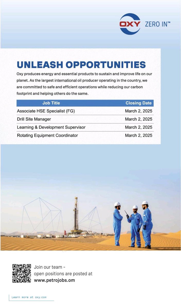 Oman_Careers's tweet photo. شركة أوكسيدنتال عمان أعلنت عن وظائف شاغرة:

- أخصائي مشارك في الصحة والسلامة والبيئة
- مدير موقع الحفر 
- مشرف التعلم والتطوير
-  منسق المعدات الدوارة

🔗 للاطلاع والتسجيل عبر الرابط الآتي ⬇️
https://t.co/fANcWJ5HlD https://t.co/lPLVnmGxpv