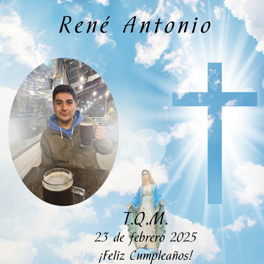 NosoylaPili's tweet image. Este homenaje es para @LocoQueVola, mi René, gran amigo y compañero en diferentes etapas, siervo de Dios y sobre todo fan de la virgen María, espero pronto podamos reencontrarnos y celebrar tu vida
¡Feliz cumpleaños!
A ti te gustan estas cosas, así que te hice esto, te quiero.