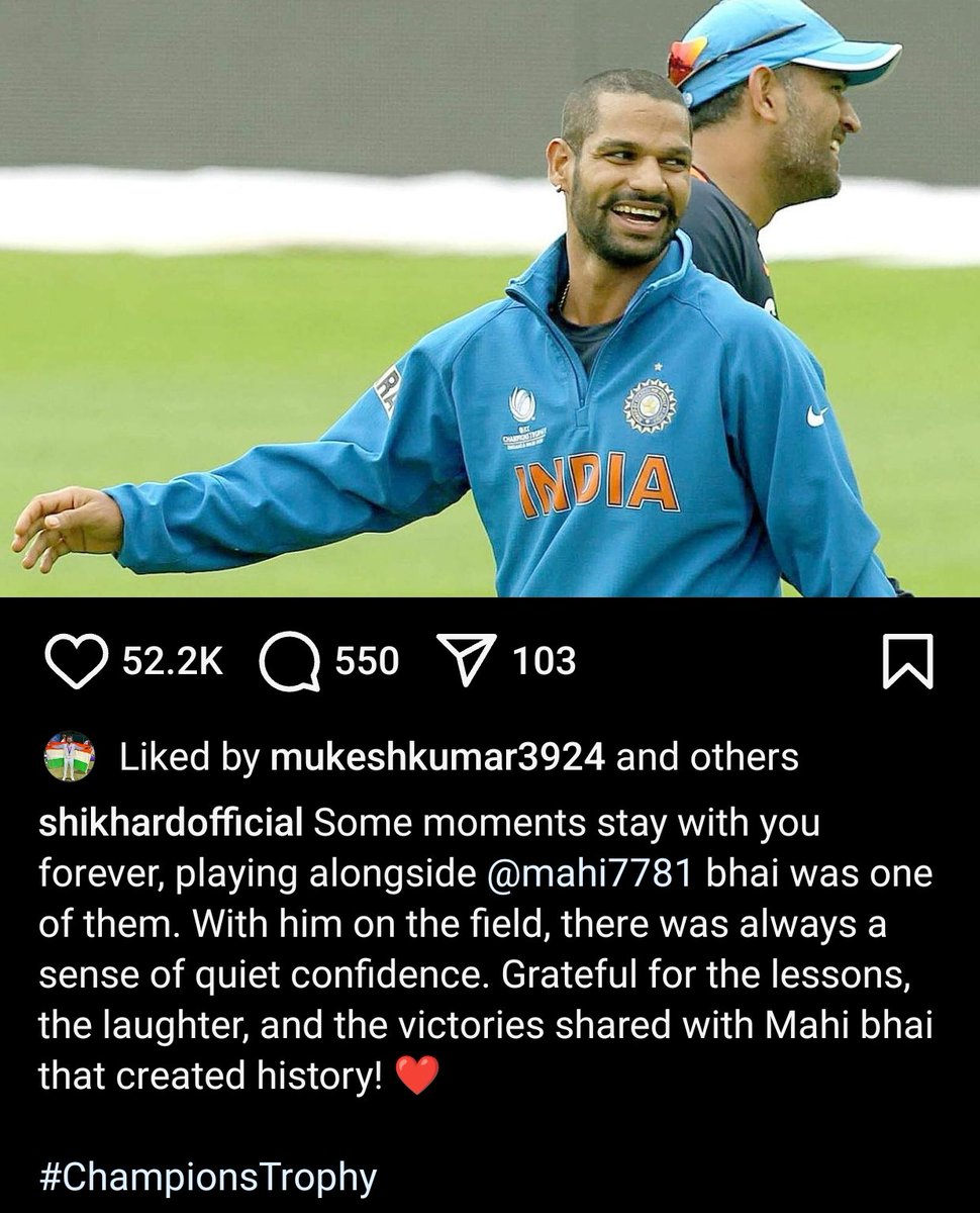 Instagram post of Shikhar Dhawan for MS Dhoni 💛 

- MS DHONI, THE CAPTAIN FOREVER....!!!!