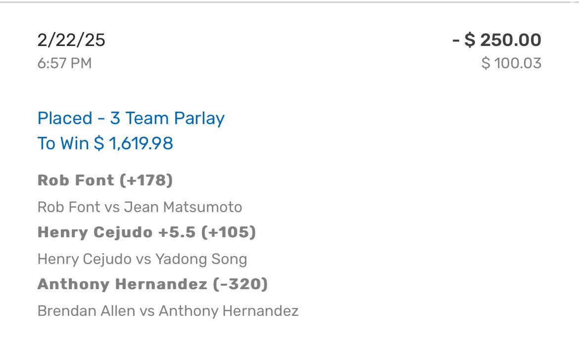 iParlayed's tweet image. ✅ BANG 

UFC Parlay is a winner