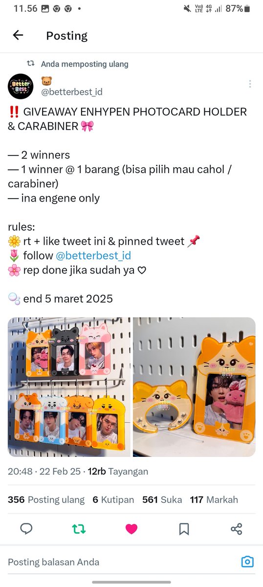nrlsmone's tweet photo. @betterbest_id Doneee kak, thank you dh ngadain giveaway ini🤩‼️
Wish me luck😇🫶 https://t.co/kWLc8jM3uy