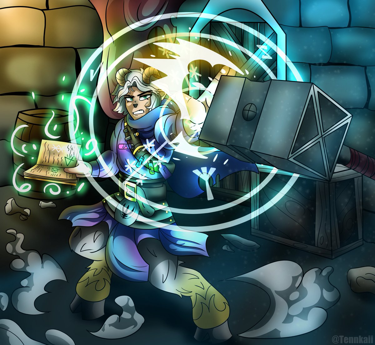 Tennkaii's tweet photo. Back Alley Assault
Might as well post this here too

this was a commission for bitterblade! using their character Kevin having a fight with the city watch ^^ i had a lot of fun doing the coloring, hope you all like it too! https://t.co/QgCaV8I30q