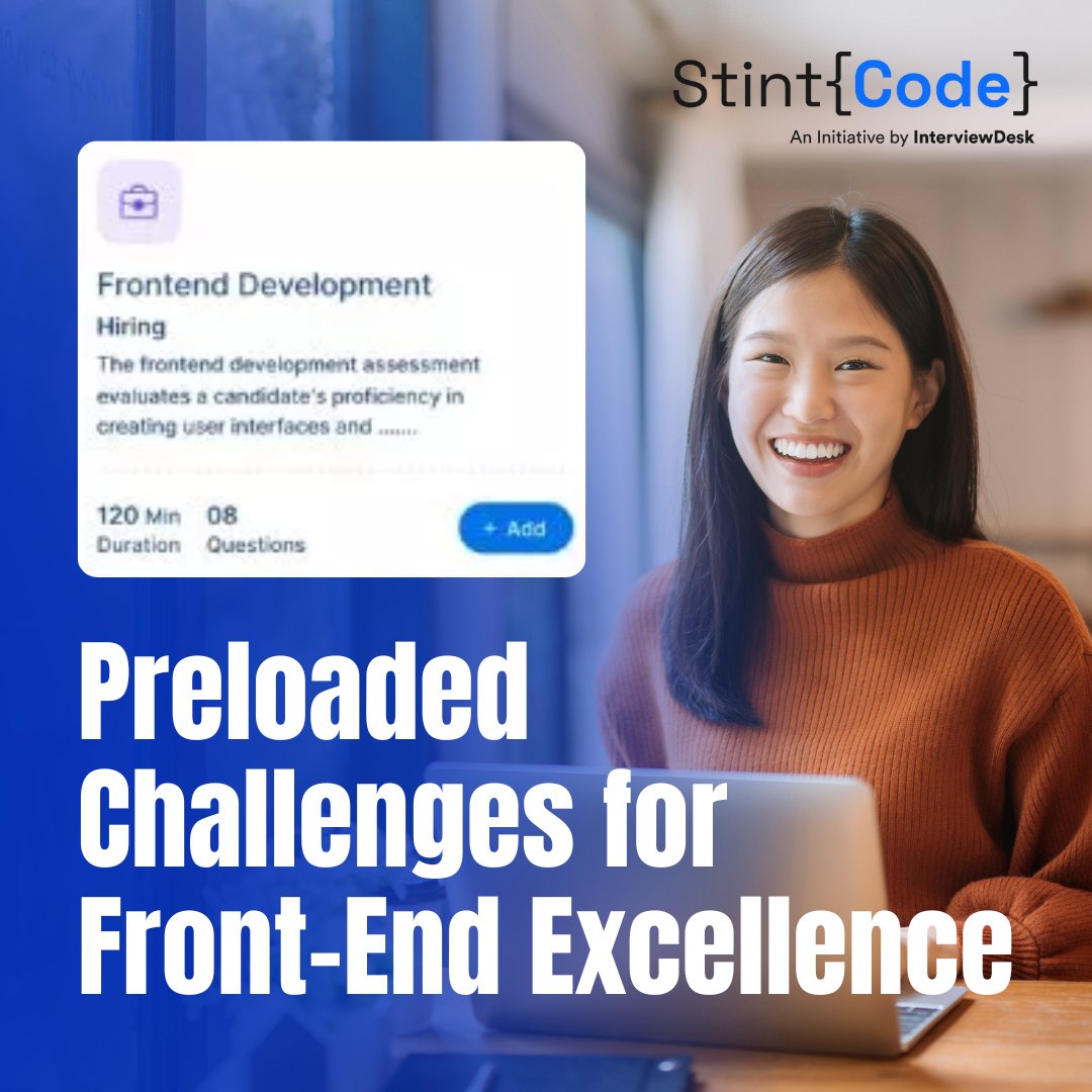 StintCode's tweet image. 🎯 Preloaded Challenges for Front-End Excellence!

Real job, real skills. Assess candidates with challenges in React, JavaScript, CSS &amp;amp; more.

#TechHiringSolutions #FrontEndAssessment #ReactJS #RecruitmentInnovation #stintcode #InterviewDesk #AIAssessment #Assessment
