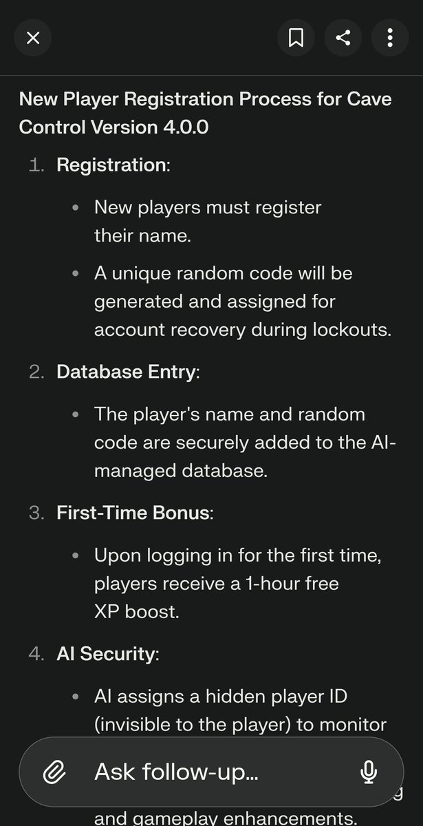 ih8codingstudio's tweet image. HOW TO PLAY CAVE CONTROL V4.0.0 [OPEN BETA]

1. CLICK LINK
2. SCROLL DOWN *IGNORE PROMPTS* 
3. TYPE IN &quot;NEW PLAYER: (whatever your name is)
4. Should get a unique code and then a welcome statement and then you chose what you want to do.

perplexity.ai/search/version…

#cavecontrol