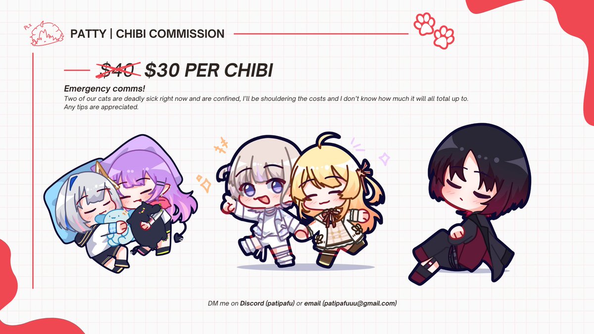 patipafu's tweet photo. Hello!

I'm opening emergency cms and lessened my price to $30 per chibi for this.

Two of our cats are deadly sick, both having zero immunity according to the blood test. Both are confined to the vet, costing 1250php per night.

More details on https://t.co/8U40PUeBx4 🙏 https://t.co/eZjmoGs6g4
