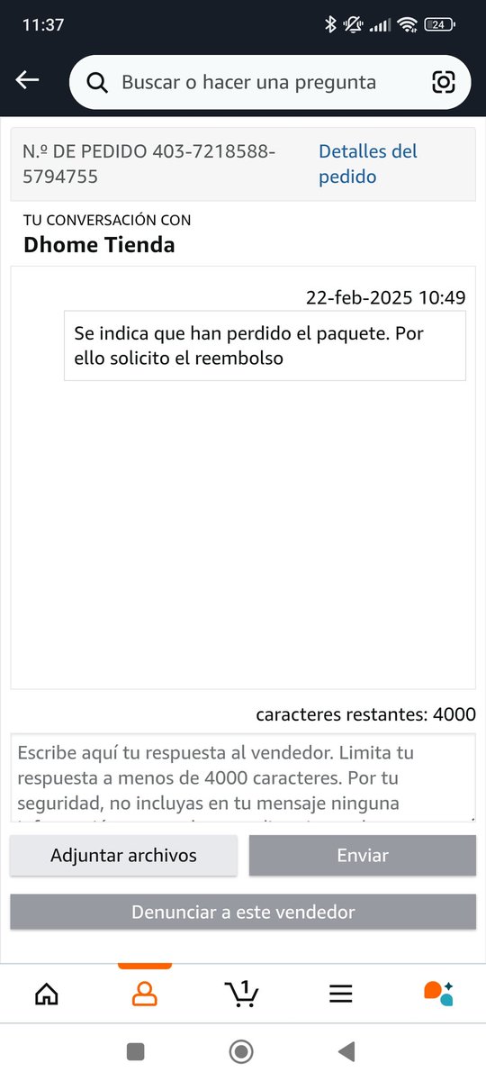 Crispasio's tweet photo. @SEUR_responde Sigo sin respuesta por DM y desde ayer que mi pedido parece perdido. El vendedor no responde al chat para el reembolso. Me podéis dar solución? https://t.co/HZpGtPj1VN