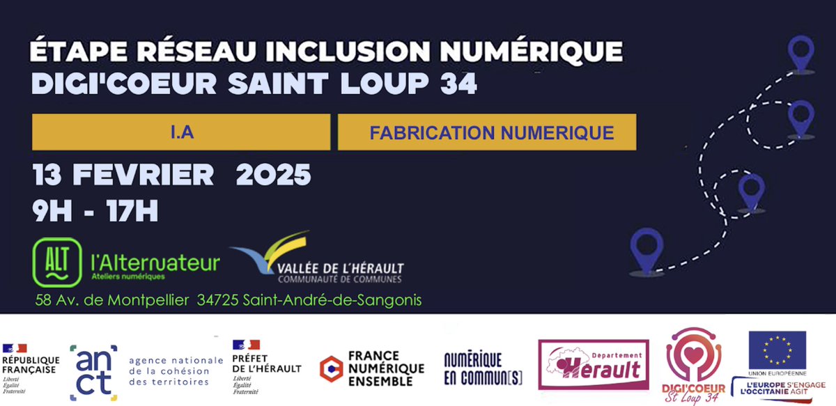 lelabtechno's tweet photo. LeLabTechno invité à l’étape réseau inclusion numérique DIGI’CŒUR ST LOUP 34.
Une journée de conférences, débats et ateliers autour de l’inclusion numérique organisé par le département de l’Hérault, la métropole, la préfecture, le réseau DigiCoeur Saint Loup, animé par l'IFIIP. https://t.co/pfbP66NWKe