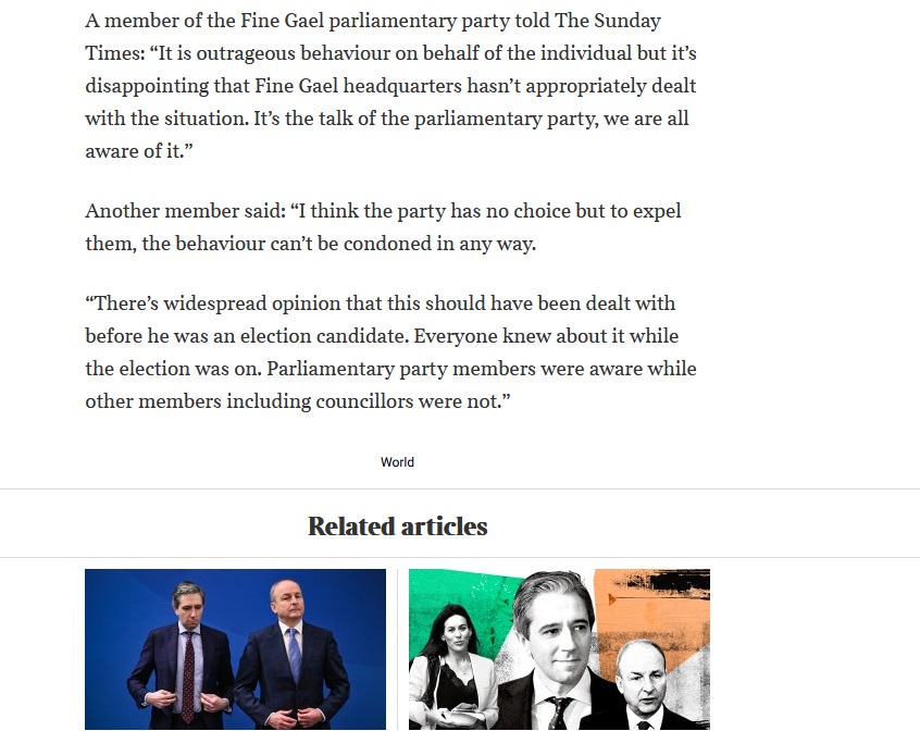 Double standards are gobsmacking. Not a peep out of our press, whose political reporters now know the root of the Martin Conway incident in 2018, which led to a €10,000 charity payout &amp; FG peers demanding his expulsion. But they refuse to publish...

Contrast with Brian Stanley