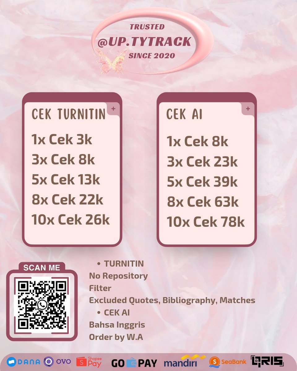 up_tytrack's tweet photo. Jasa Parafrase Turnitin Cek Ai 
order by wa https://t.co/LXvGR1Eyg1

harga mahasiswa bangett
#zonauang #zonajajanᅠ #ZonaBA #turnitin #الهلال_الاتحاد #INDvsPAK https://t.co/V4HZws0jyt