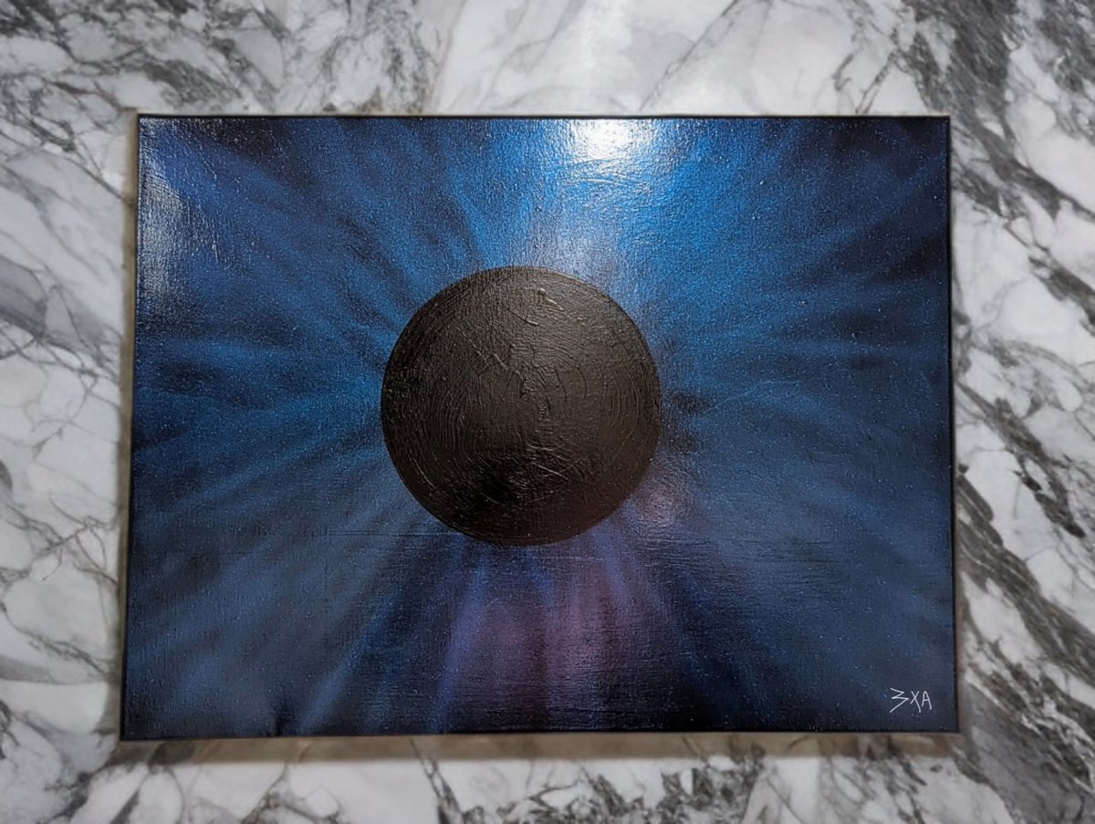 PINKGLITCH3_0's tweet photo. VISIONS, 2025, 18X24INCH, ACRYLIC PAINT

Comforted by the void 🫶🏻

At first I thought I was making the big bang, then it looked like an eye but now it looks like a black hole 🕳️ 

#art #space #abstractart #blackhole #abstract #purpleblue #spaceart https://t.co/GF3BSSMVR5