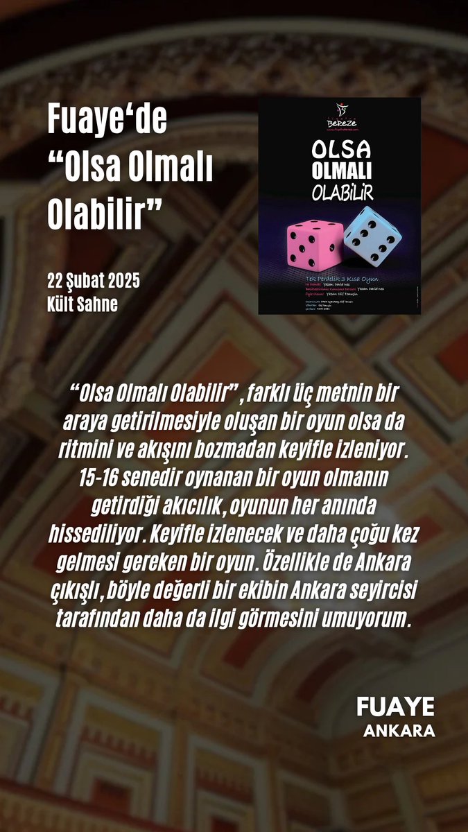 Fuaye'de "Olsa Olmalı Olabilir" Yorumları

<a href="/TiyatroBereze/">Tiyatro BeReZe</a>